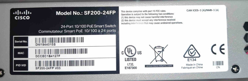 🌐 CISCO SF200-24FP-NA - Switch PoE+ Smart 24 Ports 10/100 🌐  Cisco   