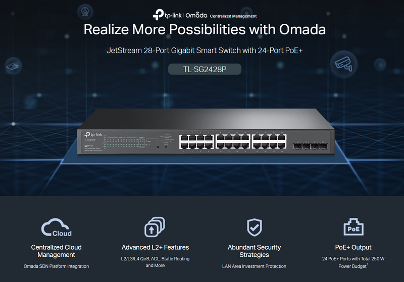 🔌 Switch Gigabit 24 Ports PoE+ 250W & 4 SFP TP-Link JetStream TL-SG2428P 🚀 TP-LINK